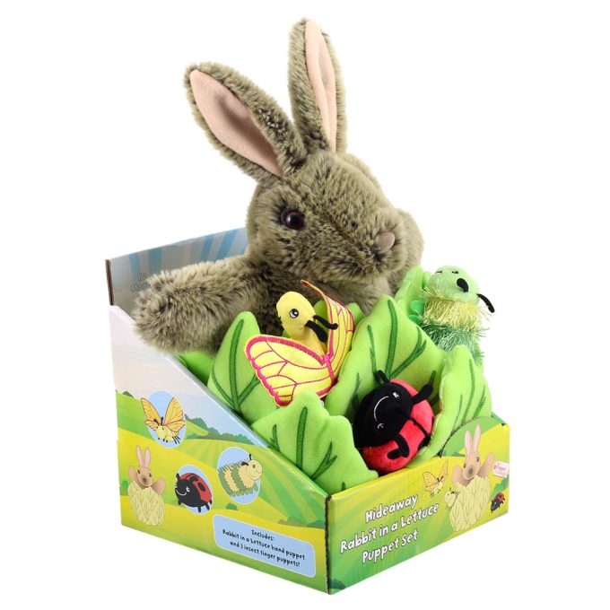 Marionnette Lapin Dans Salade Avec 3 Mini Bêtes - The Puppet Company Hide Away